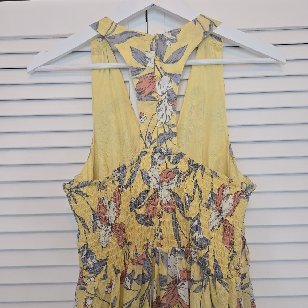 JAPNA Yellow Floral Maxi Dress Women's Sz Medium Smocked Cottagecore Boho Resort - Picture 6 of 11